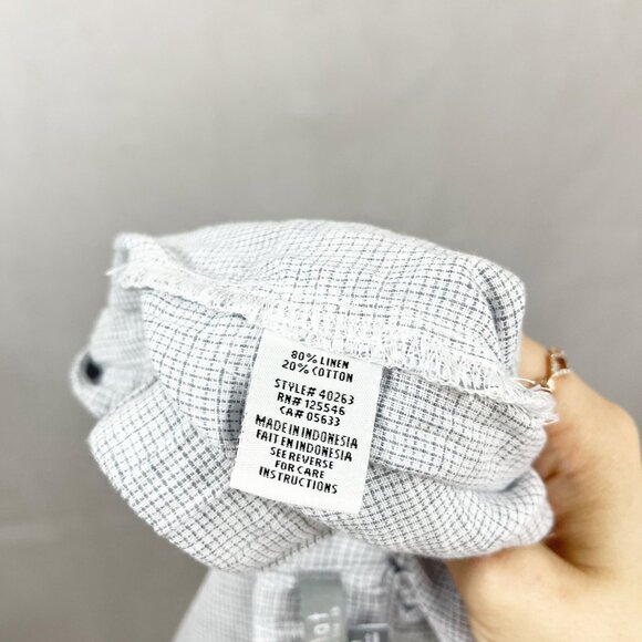 Habitat Linen Pull On Pants White Black Grid Print Drawstring Hem - Size Medium - Picture 5 of 8